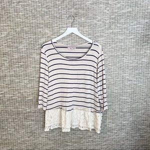 Striped / Lacy Top with 3/4 Sleeves